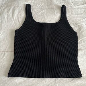 Babaton Black Ribbed Crop Top Sculpt Knit Squareneck